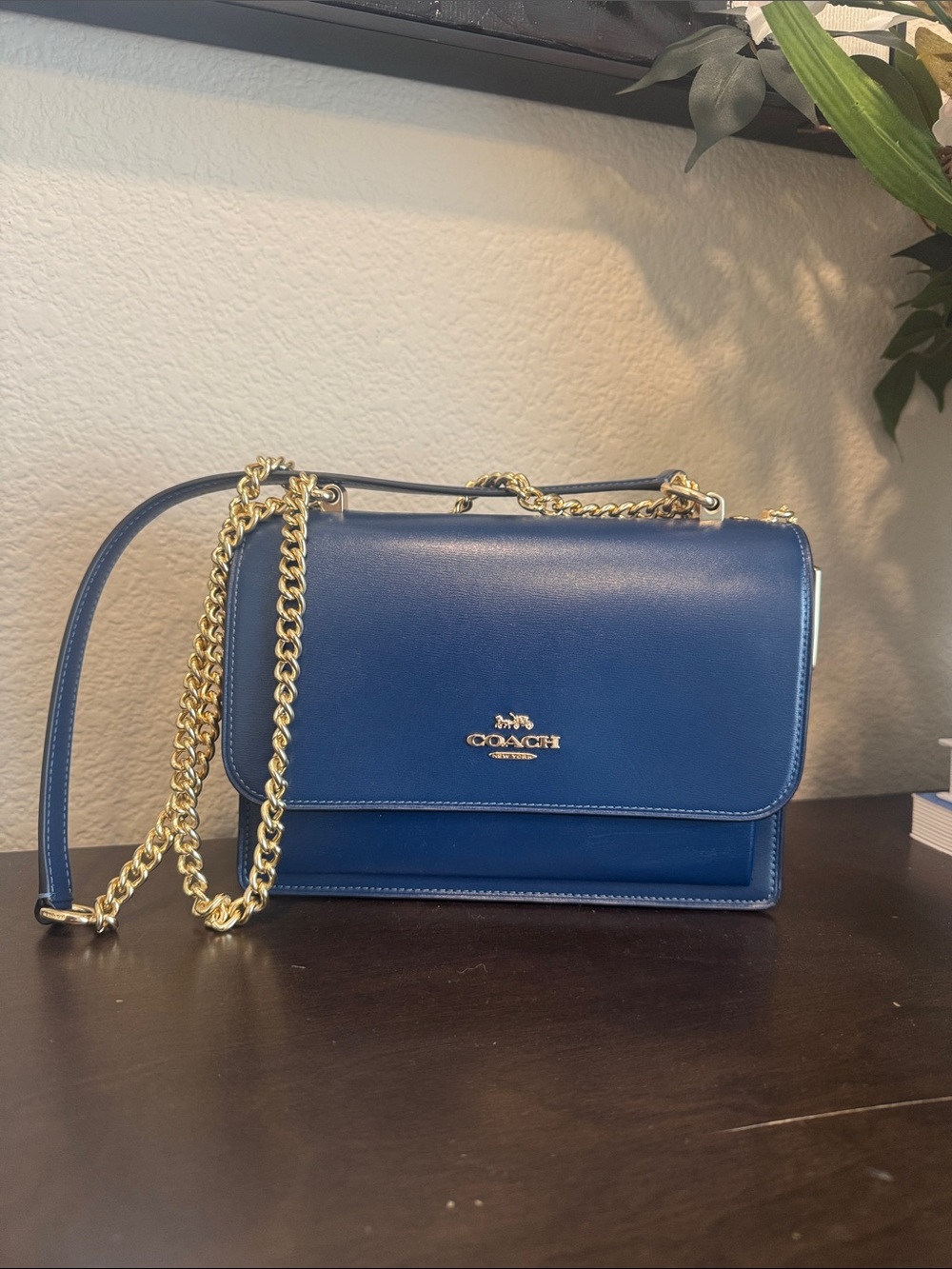 Coach Royal Blue Leather Shoulder Bag with Gold Chain